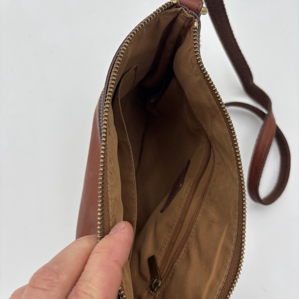 Fossil Brown Leather Crossbody Purse Shoulder Bag Minimalist Pebbled Medium - Picture 7 of 15
